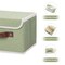 Storage Bin with Lid Storage Boxes with PU Leather Handles PP Plastic Board Decorative Foldable Lidded Cotton Linen Fabric Home Cubes Baskets Closet Organizer Container - Green, Small Size